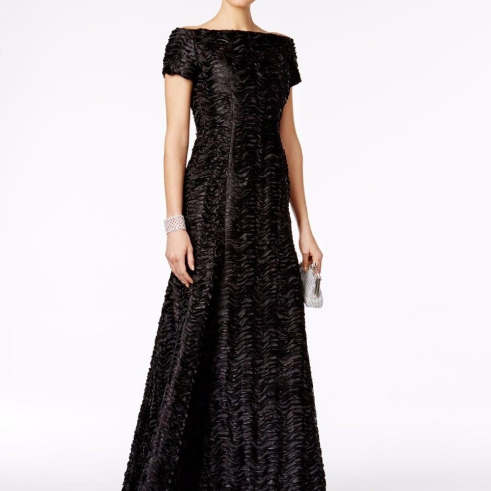 B Michael Rippled Off-The-Shoulder Gown